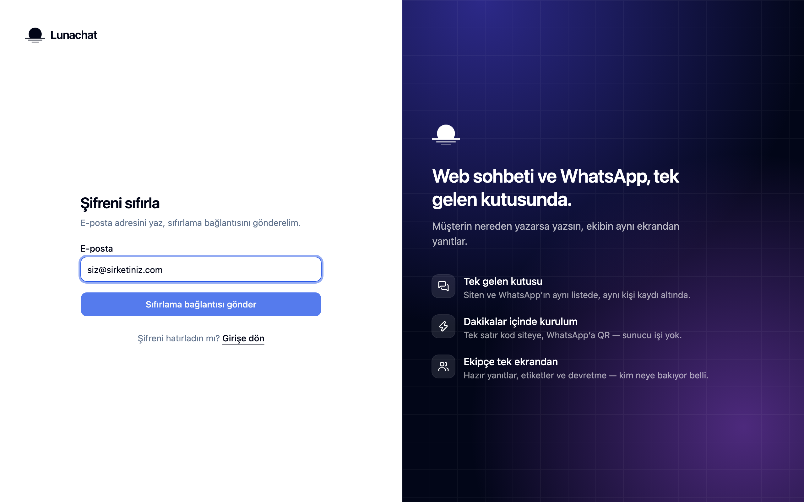 The password reset screen: the email field and the send-reset-link button.