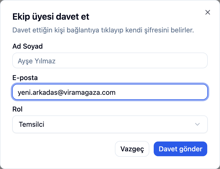 The invite dialog: the email field and the role choice.